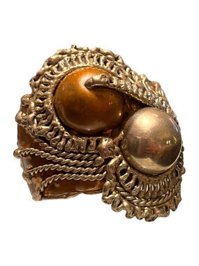 Mid-Century Mixed Metals Brutalist Cuff Bracelet in Copper, Silver, & Brass